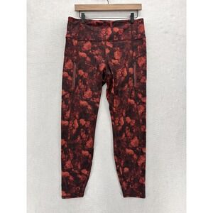 Athleta Rainier Printed Tight Leggings Womens Large Red Floral Zip Pockets Ankle